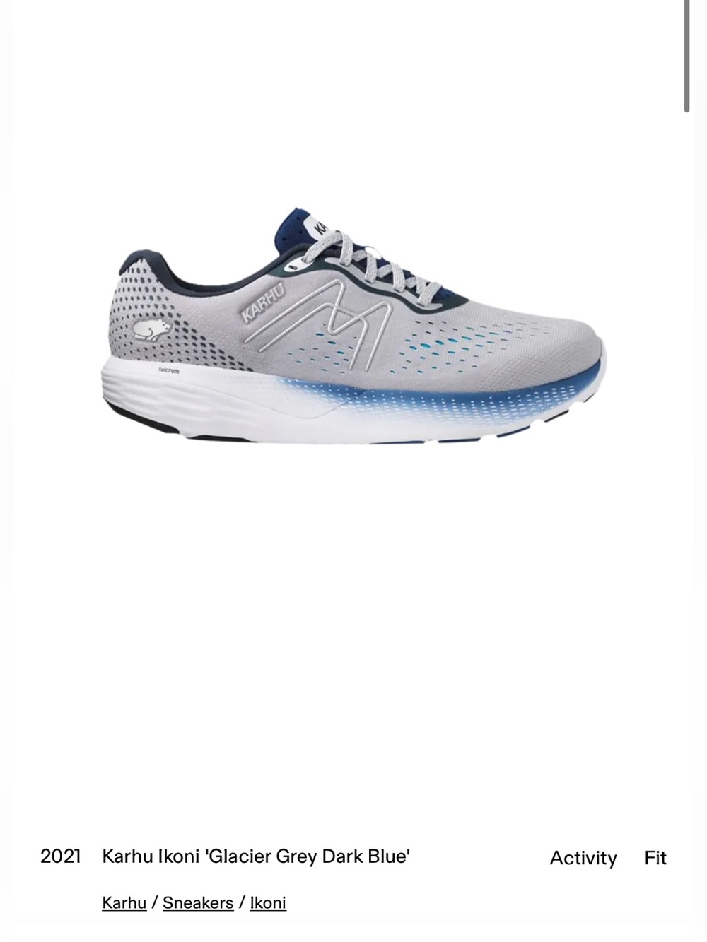 Karhu Men's Ikoni 'Glacier Grey Dark Blue' Performance Running Shoe size 11.5